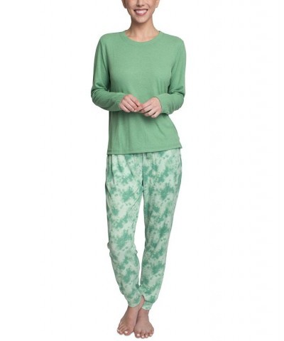 Women's Supersoft Ribbed Pajama Set Green $26.88 Sleepwear