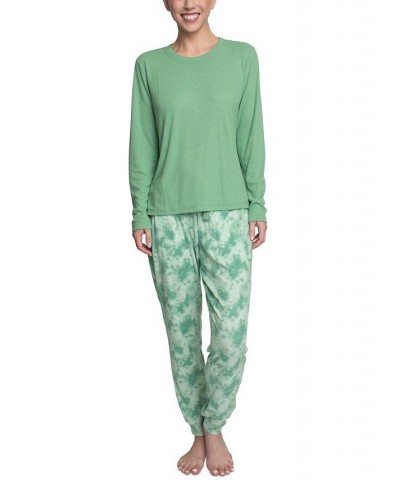 Women's Supersoft Ribbed Pajama Set Green $26.88 Sleepwear