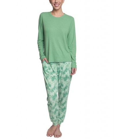 Women's Supersoft Ribbed Pajama Set Green $26.88 Sleepwear