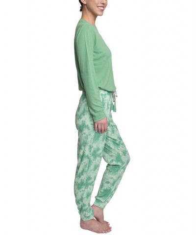 Women's Supersoft Ribbed Pajama Set Green $26.88 Sleepwear