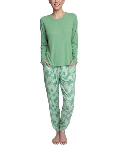 Women's Supersoft Ribbed Pajama Set Green $26.88 Sleepwear