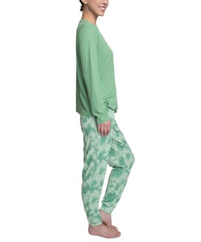 Women's Supersoft Ribbed Pajama Set Green $26.88 Sleepwear