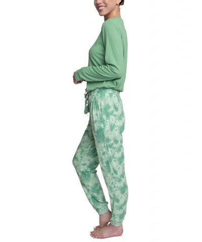 Women's Supersoft Ribbed Pajama Set Green $26.88 Sleepwear