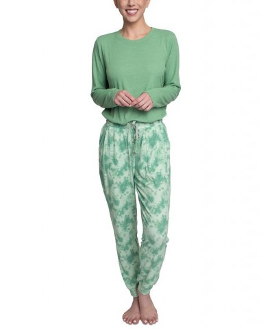 Women's Supersoft Ribbed Pajama Set Green $26.88 Sleepwear