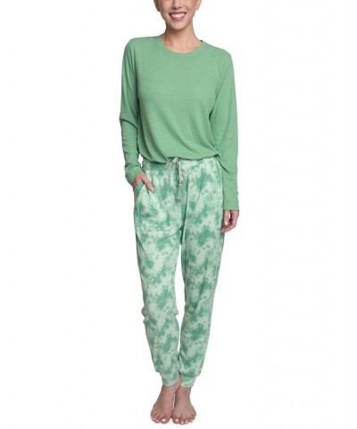 Women's Supersoft Ribbed Pajama Set Green $26.88 Sleepwear