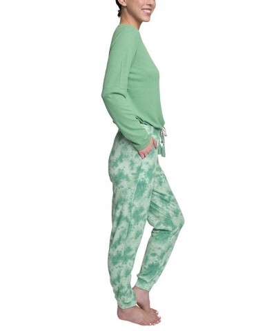 Women's Supersoft Ribbed Pajama Set Green $26.88 Sleepwear