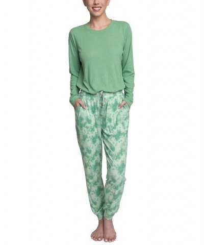 Women's Supersoft Ribbed Pajama Set Green $26.88 Sleepwear