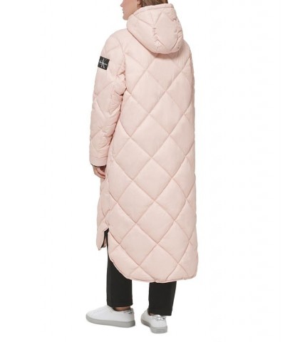 Women's Hooded Dramatic Long Puffer Pink $47.01 Coats