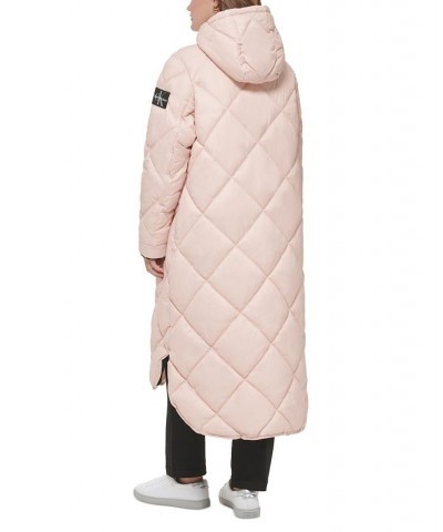 Women's Hooded Dramatic Long Puffer Pink $47.01 Coats