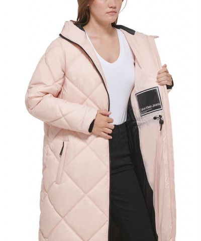 Women's Hooded Dramatic Long Puffer Pink $47.01 Coats