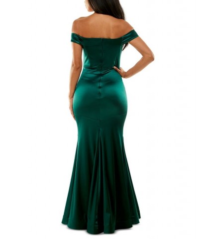 Juniors' Off-The-Shoulder Evening Gown Green $74.73 Dresses