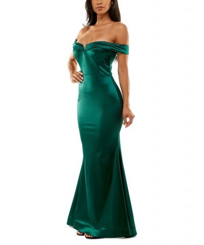 Juniors' Off-The-Shoulder Evening Gown Green $74.73 Dresses