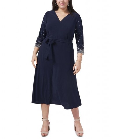 Plus Size Beaded Fit & Flare Dress Navy $47.96 Dresses