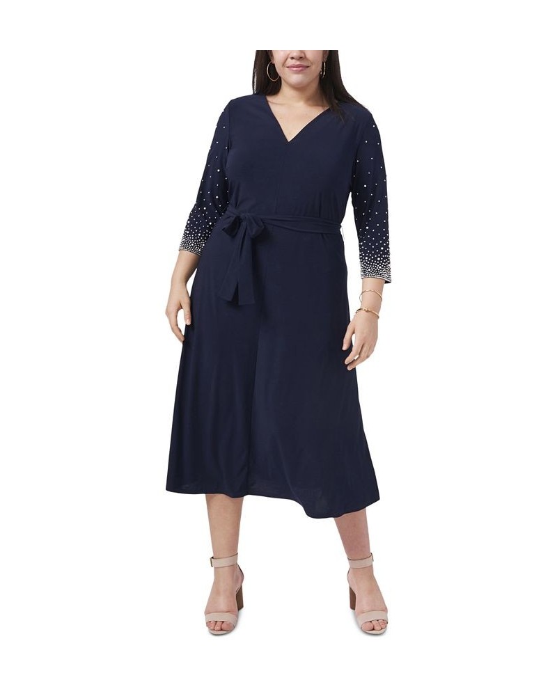 Plus Size Beaded Fit & Flare Dress Navy $47.96 Dresses