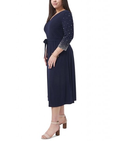 Plus Size Beaded Fit & Flare Dress Navy $47.96 Dresses