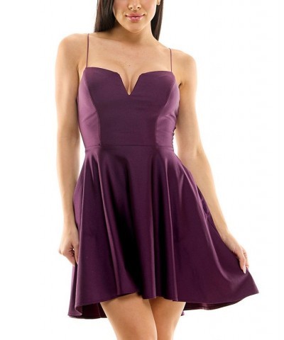 Juniors' Plunge-Neck Lace-Up Skater Dress Plum $37.13 Dresses