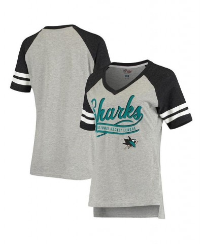 Women's Heathered Gray Black San Jose Sharks Goal Line Raglan T-shirt Heathered Gray, Black $17.84 Tops