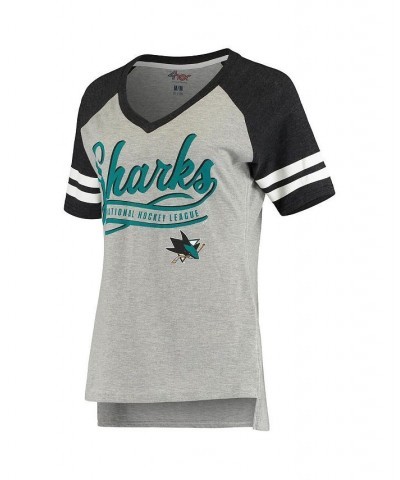 Women's Heathered Gray Black San Jose Sharks Goal Line Raglan T-shirt Heathered Gray, Black $17.84 Tops