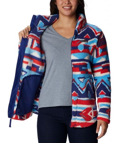 Women's West Bend Full Zip Fleece Jacket Red Lily Print $31.20 Jackets