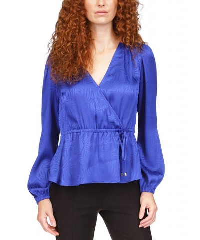 Women's Peplum-Hem Wrap Top Dark Blue $31.65 Tops