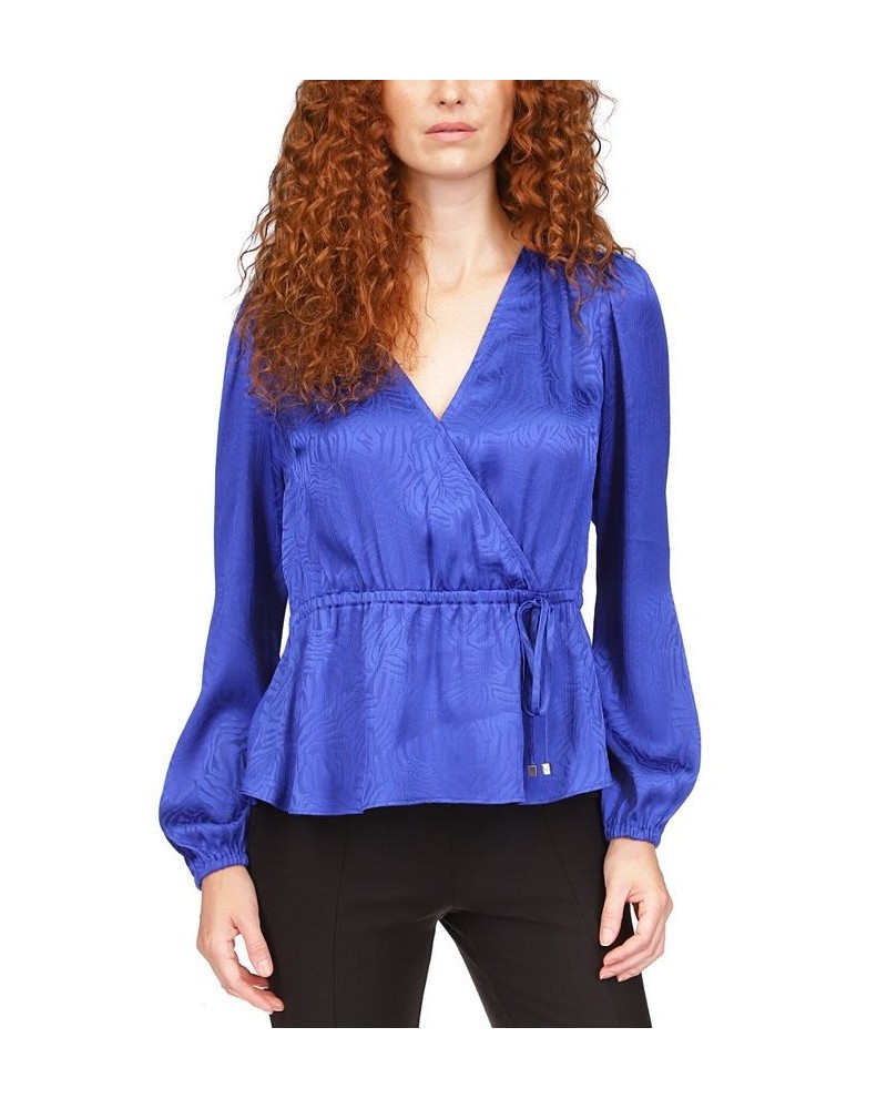 Women's Peplum-Hem Wrap Top Dark Blue $31.65 Tops