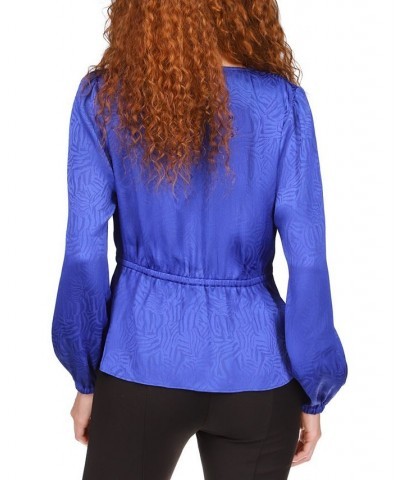 Women's Peplum-Hem Wrap Top Dark Blue $31.65 Tops