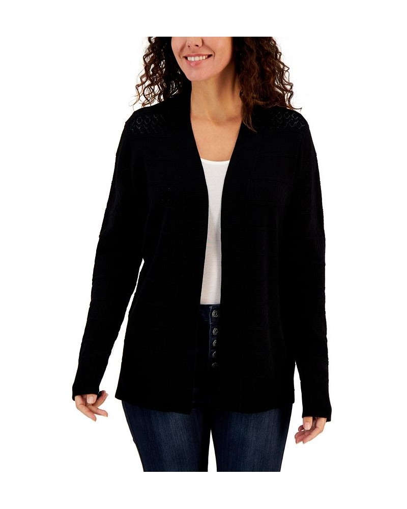 Women's Pointelle Stitch Cardigan Black $15.79 Sweaters