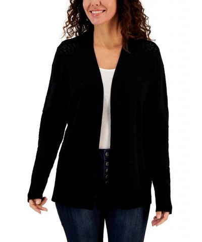 Women's Pointelle Stitch Cardigan Black $15.79 Sweaters