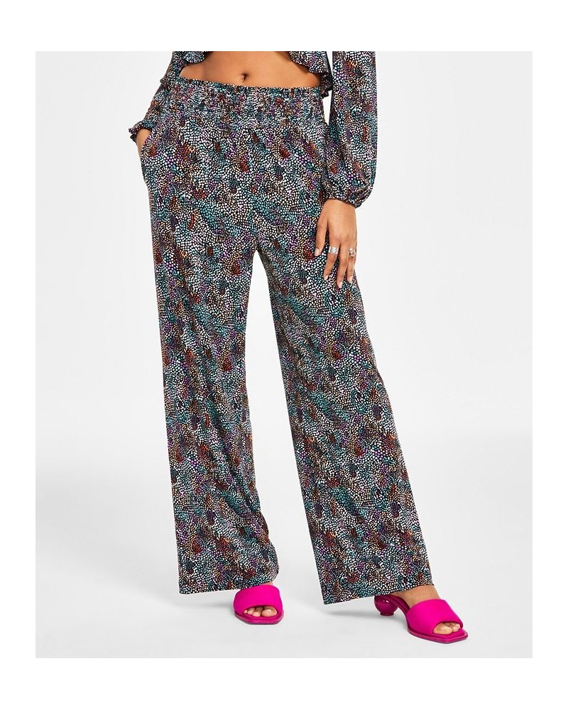 Petite Printed High-Rise Wide-Leg Pull-On Pants Texture Mirage $18.28 Pants