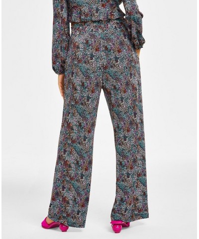 Petite Printed High-Rise Wide-Leg Pull-On Pants Texture Mirage $18.28 Pants