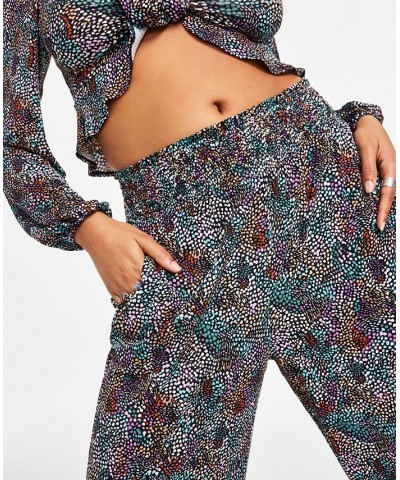 Petite Printed High-Rise Wide-Leg Pull-On Pants Texture Mirage $18.28 Pants