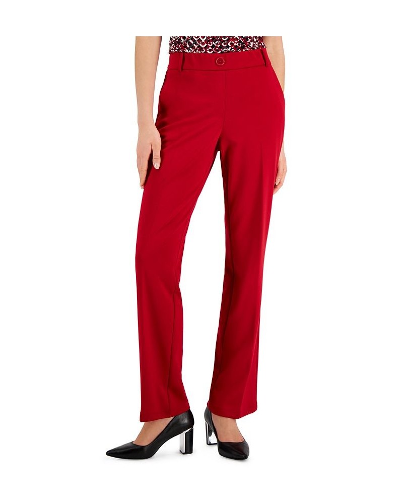 Women's Faux-Fly Pull-On Wide-Leg Pants Fire Red $19.60 Pants