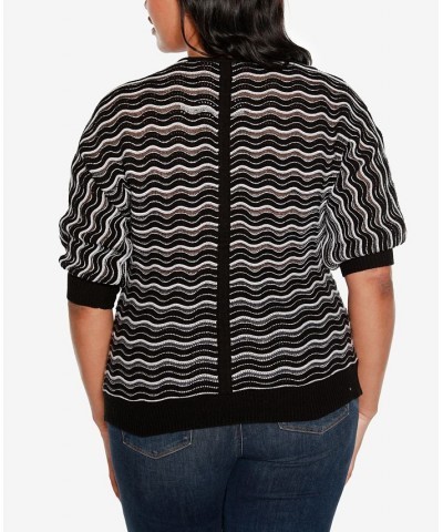 Black Label Plus Size Wavy Stripe V-neck Sweater Black Combo $25.85 Sweaters