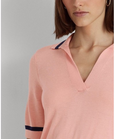 Women's Silk-Blend Short-Sleeve Sweater Pale Pink $54.00 Sweaters