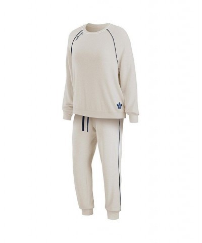 Women's Oatmeal Toronto Maple Leafs Raglan Pullover Sweatshirt and Pants Lounge Set Oatmeal $37.40 Pajama