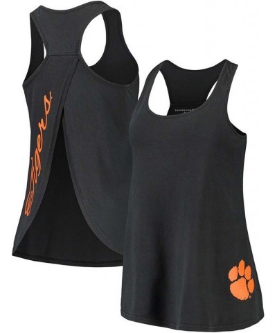 Women's Black Clemson Tigers Vintage-Like Charm Open Back Tank Top Black $25.19 Tops