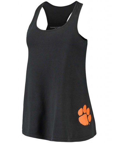 Women's Black Clemson Tigers Vintage-Like Charm Open Back Tank Top Black $25.19 Tops