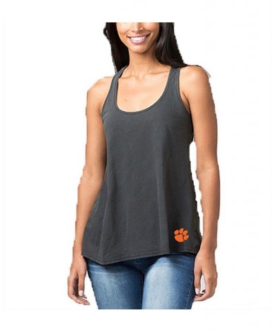 Women's Black Clemson Tigers Vintage-Like Charm Open Back Tank Top Black $25.19 Tops