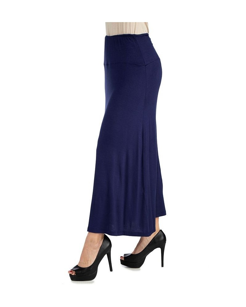 Women's Elastic Waist Maxi Skirt Blue $32.83 Skirts