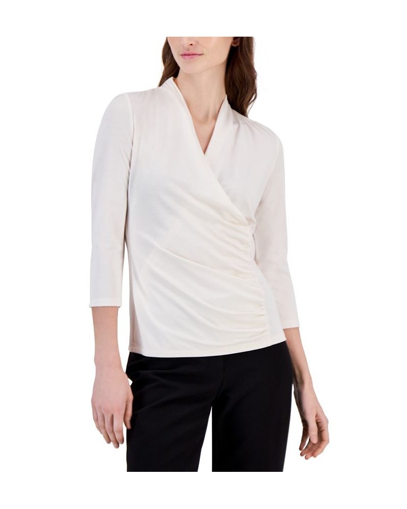 Women's Surplice-Neck 3/4-Sleeve Top White $33.97 Tops