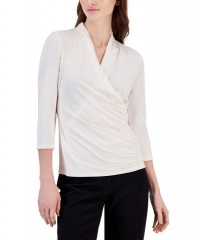 Women's Surplice-Neck 3/4-Sleeve Top White $33.97 Tops