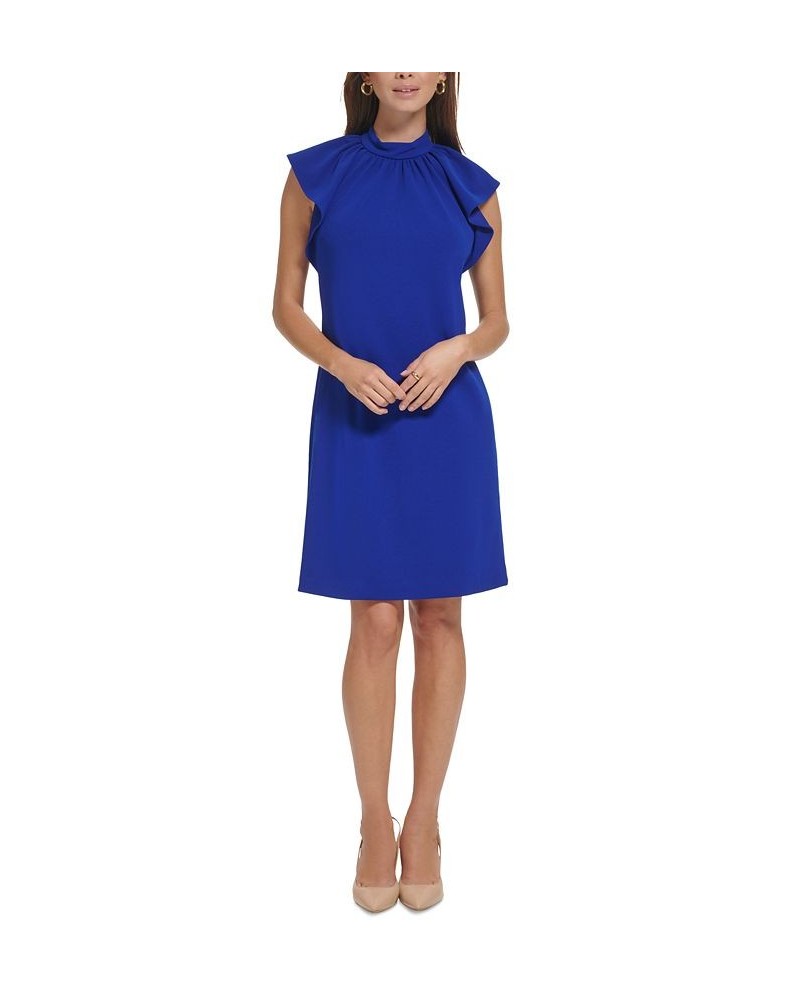 Women's Flutter-Sleeve Mock-Neck Dress Blue $30.80 Dresses