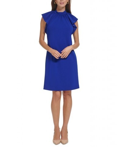 Women's Flutter-Sleeve Mock-Neck Dress Blue $30.80 Dresses