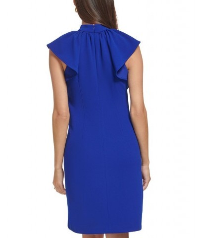 Women's Flutter-Sleeve Mock-Neck Dress Blue $30.80 Dresses