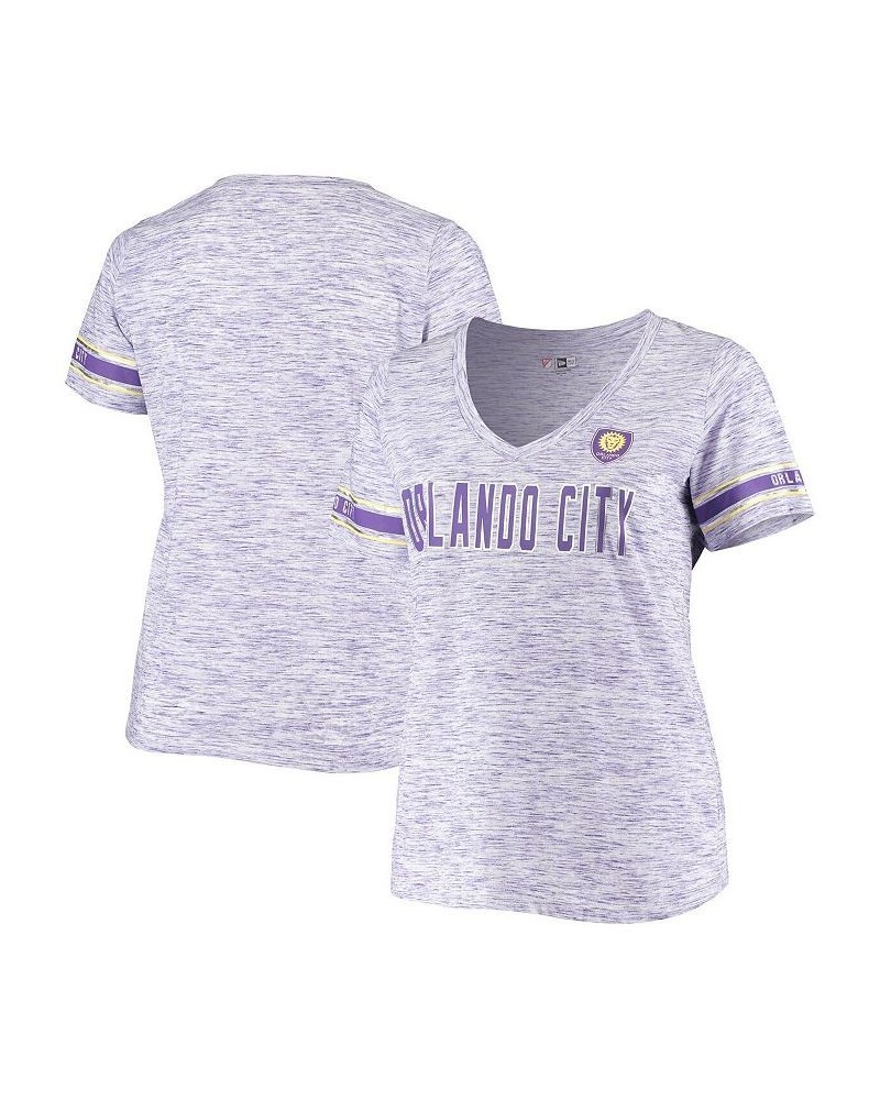 Women's by New Era Purple Orlando City SC Plus Size Logo Space Dye V-Neck T-shirt Purple $35.99 Tops