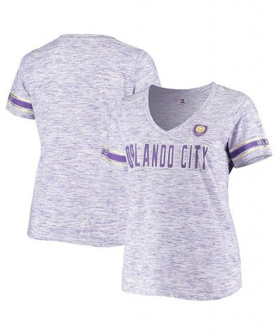 Women's by New Era Purple Orlando City SC Plus Size Logo Space Dye V-Neck T-shirt Purple $35.99 Tops