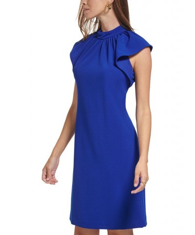 Women's Flutter-Sleeve Mock-Neck Dress Blue $30.80 Dresses