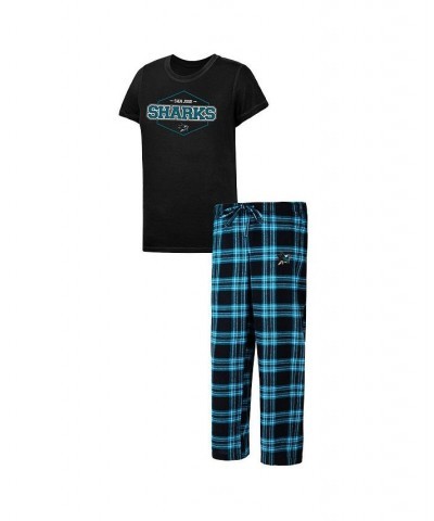 Women's Black Teal San Jose Sharks Badge T-shirt and Pants Sleep Set Black, Teal $37.39 Pajama