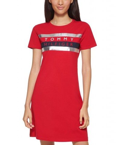 Women's Short-Sleeve Foil Logo Dress Red $20.85 Dresses