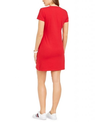 Women's Short-Sleeve Foil Logo Dress Red $20.85 Dresses